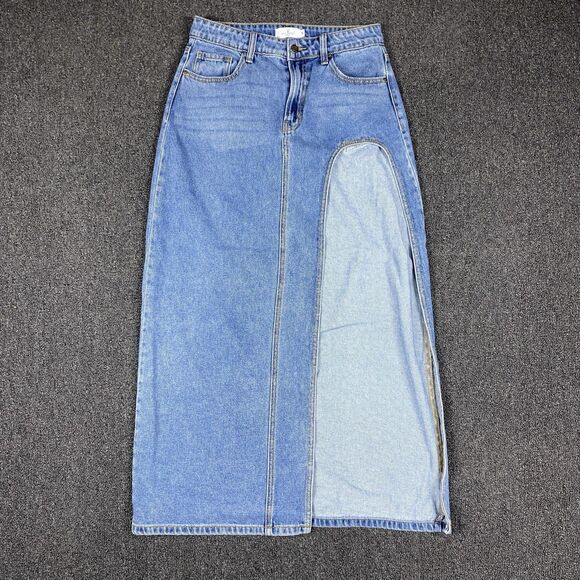 Windsor Denim Maxi Skirt  Open Front Slit Open Side Leg Womens Size Small - Picture 1 of 5